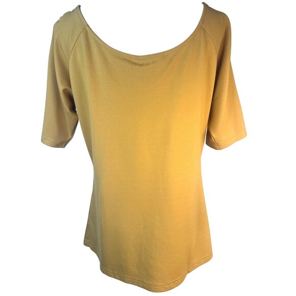 2/$30 Voodoo Vixen XXL Mustard Yellow Tie-Front Top Short Sleeve Nylon Blend - Picture 7 of 12
